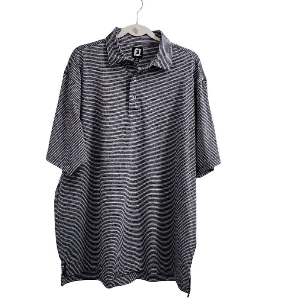 Footjoy Polo Shirt Mens XL Blue Heather‎ Pinstripe Lisle Self Collar Golf UV Sun